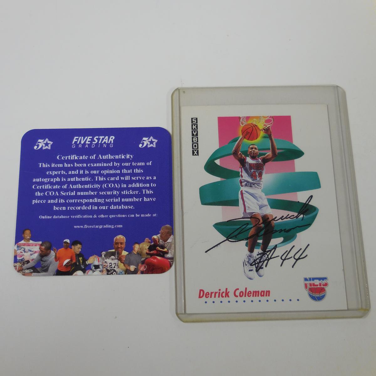 AUTHENTIC 1991-92 SKYBOX DERRICK COLEMAN AUTOGRAPHED CARD COA