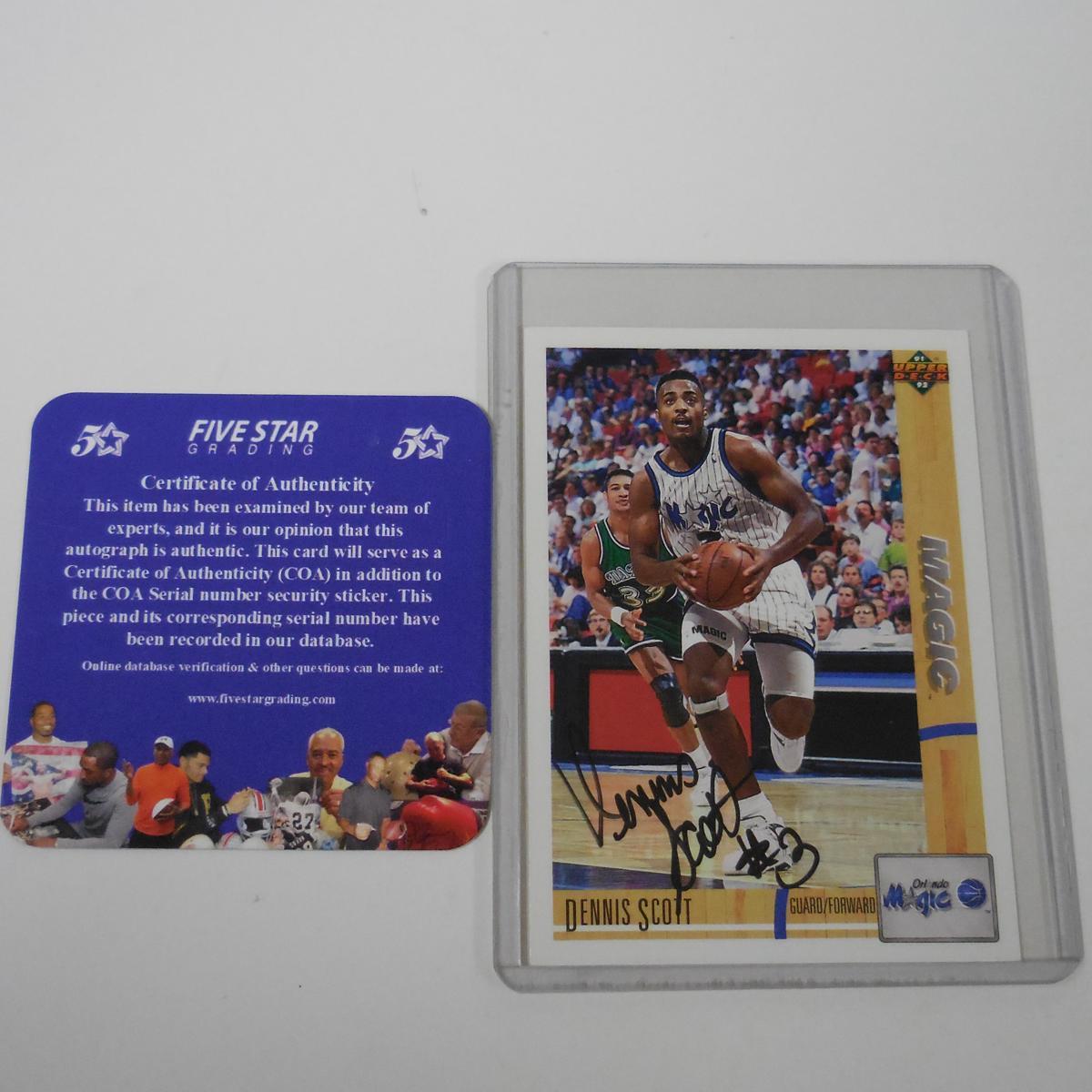 AUTHENTIC 1991-92 UPPER DECK DENNIS SCOTT AUTOGRAPHED CARD COA