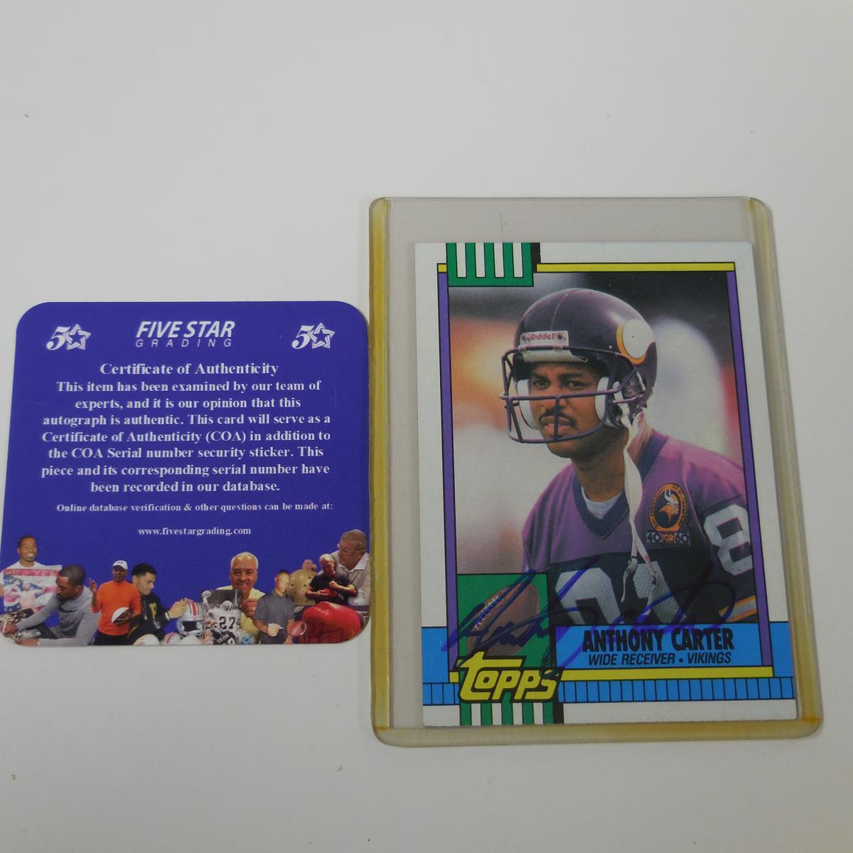 AUTHENTIC 1990 TOPPS ANTHONY CARTER AUTOGRAPHED CARD COA