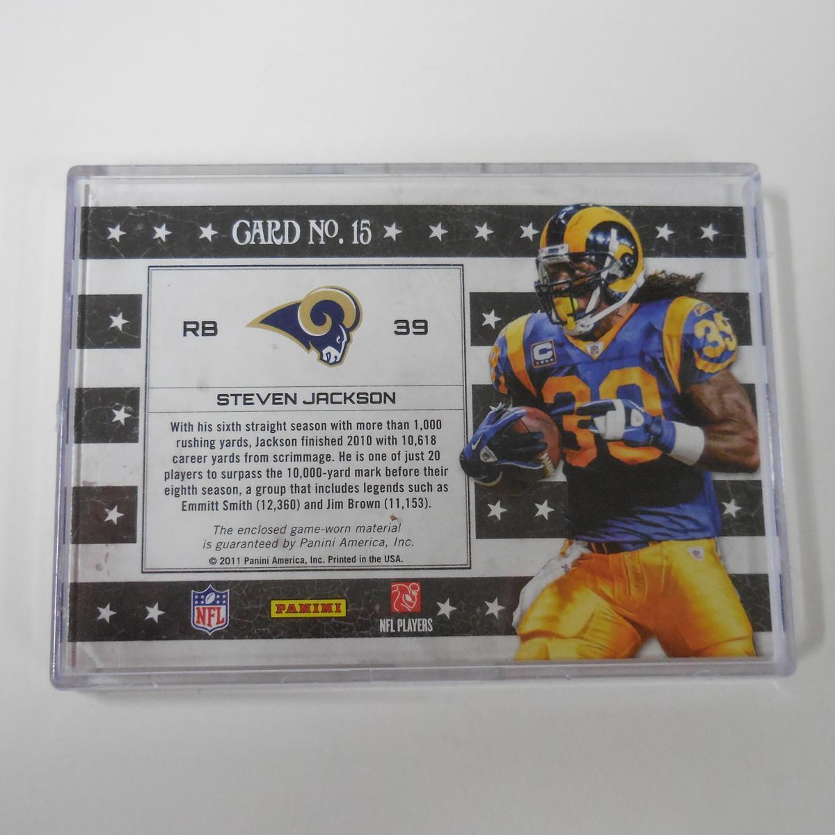 2011 PANINI GRIDIRON GEAR STEVEN JACKSON DUAL GAME USED PATCH CARD RAMS
