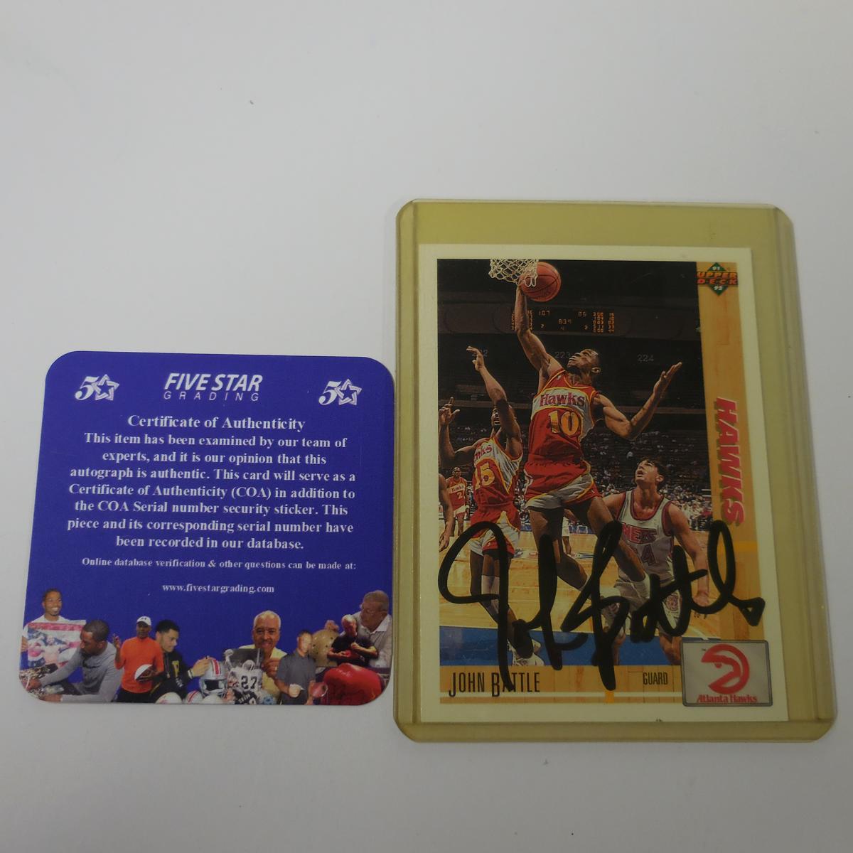 AUTHENTIC 1991-92 UPPER DECK JOHN BATTLE AUTOGRAPHED CARD COA