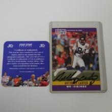 AUTHENTIC 1990 PRO SET ANTHONY CARTER AUTOGRAPHED CARD COA