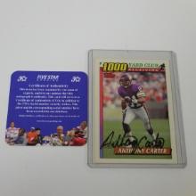 AUTHENTIC 1991 TOPPS ANTHONY CARTER AUTOGRAPHED 1000 YARD CLUB CARD COA