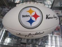 AUTHENTIC TERRY BRADSHAW FRANCO HARRIS AUTOGRAPHED STEELERS LOGO FOOTBALL COA