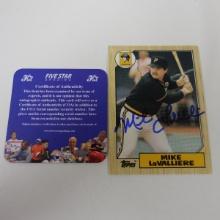 AUTHENTIC 1987 TOPPS MIKE LAVALLIERE AUTOGRAPHED CARD COA