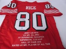 Jerry Rice Signed Stat Jersey Player Holo
