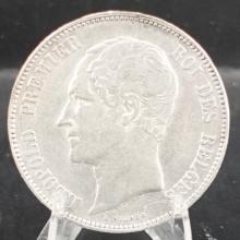 1849 Belgium 5 Francs Silver Coin