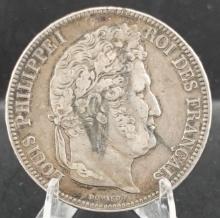 1845 BB 5 Francs Silver Coin