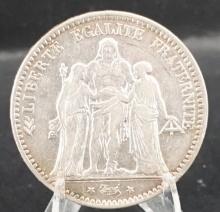 1877 A 5 Francs Silver Coin