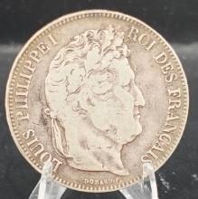 1833 W 5 Francs Silver Coin