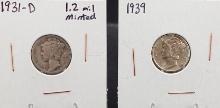 1931-D and 1939 Mercury Dimes