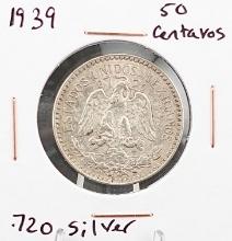 (3) Silver Coins. 1939 50 Centavos Mexican Coin, 915 1 Krona Swiss Coin and 1966 Canadian Half Do...