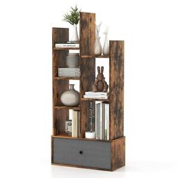Costway Industrial Bookshelf Rustic Wooden Shelf Organizer - Brown
