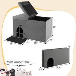 Cat Litter Box Enclosure Hidden Furniture w/ Urine Proof Litter Mat-Gray
