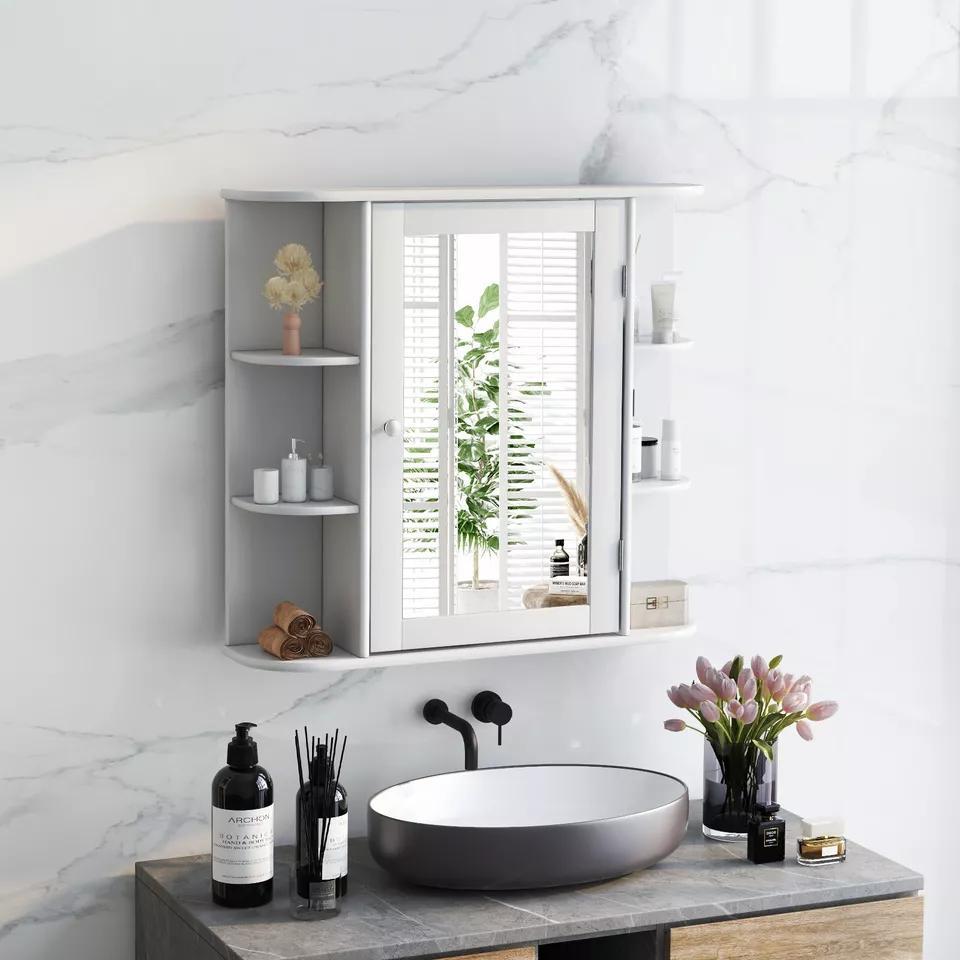 Costway Multipurpose Mount Wall Surface Bathroom Storage Cabinet Mirror - White