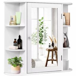 Costway Multipurpose Mount Wall Surface Bathroom Storage Cabinet Mirror - White
