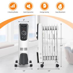 Tangkula 1500W Electric Space Heater with Adjustable Thermostat - White