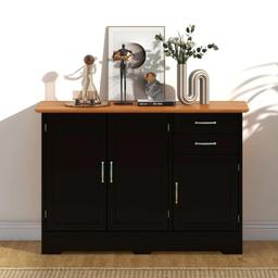 Buffet Storage Cabinet Kitchen Sideboard with 2 Drawers - black