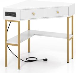 IFANNY Corner Desk with Power Outlet - White