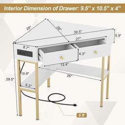 IFANNY Corner Desk with Power Outlet - White