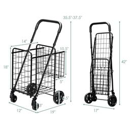Costway Folding Shopping Cart Jumbo Basket Rolling Utility Trolley Adjustable Handle