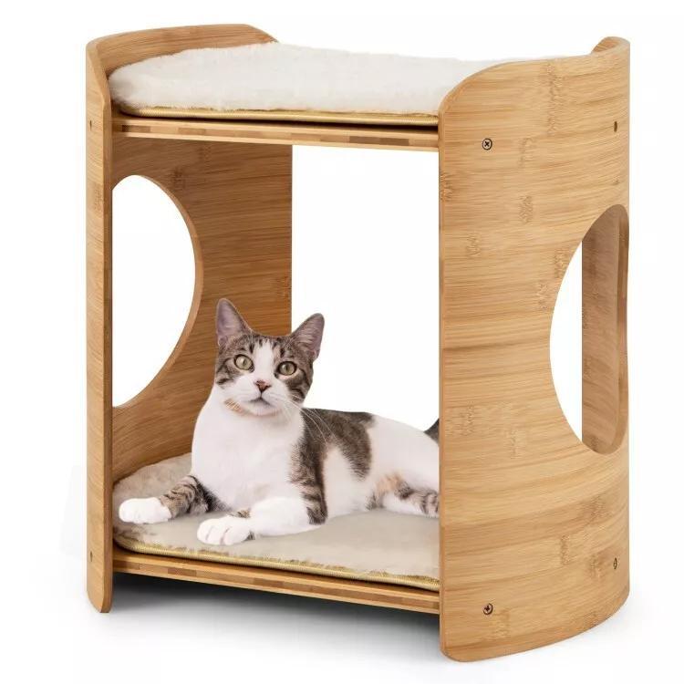 2-Tier Small Cat Condo w/ Natural Bamboo Frame (CATS NOT INCLUDED)