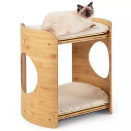 2-Tier Small Cat Condo w/ Natural Bamboo Frame (CATS NOT INCLUDED)