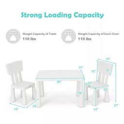 Kids Table & 2 Chairs Set - White