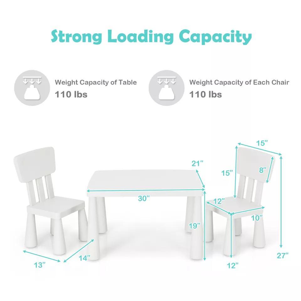 Kids Table & 2 Chairs Set - White