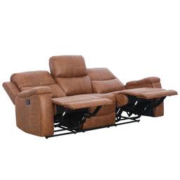 Ilkeston 79" Wide Cognac Leather Manual Reclining Sofa, 3-Seater Recliner Couch with Cup Holders