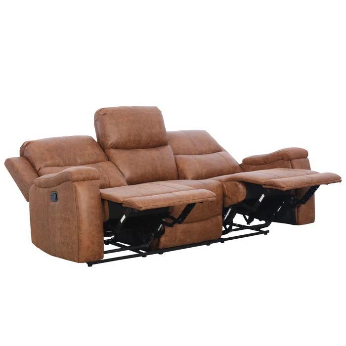 Ilkeston 79" Wide Cognac Leather Manual Reclining Sofa, 3-Seater Recliner Couch with Cup Holders