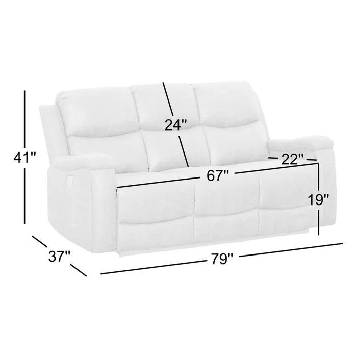 Ilkeston 79" Wide Cognac Leather Manual Reclining Sofa, 3-Seater Recliner Couch with Cup Holders