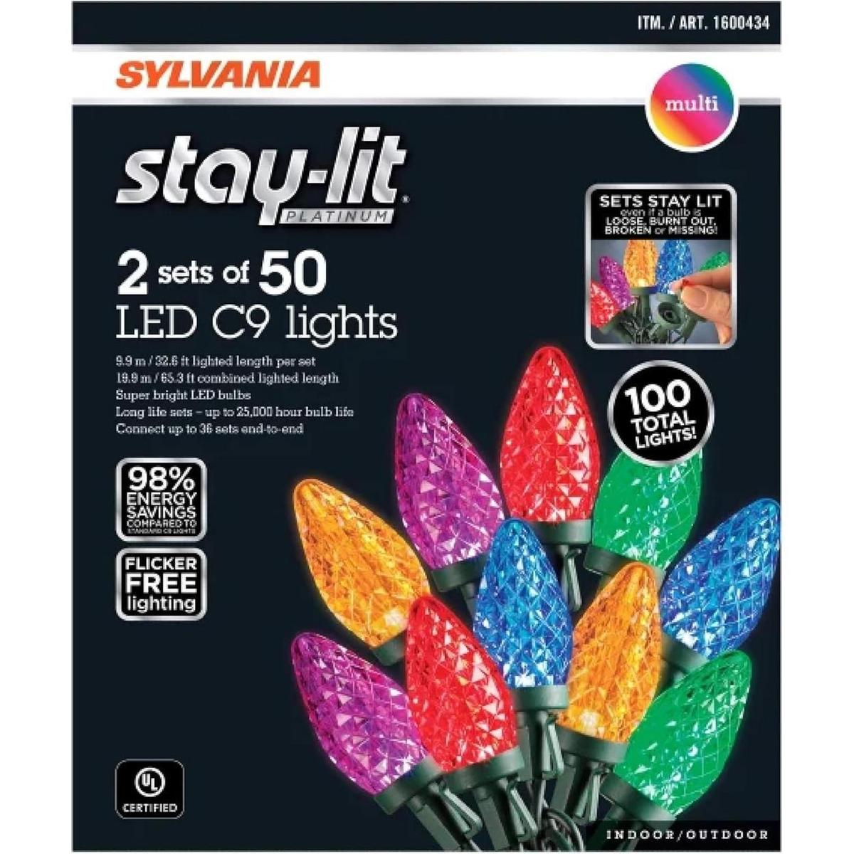 Sylvania Stay-Lit Platinum Strings LED C9 Christmas Lights Multi Color