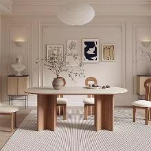 71'' Oval Dining Table for 6, Faux Marble Tabletop, Solid Wood Legs