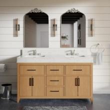 Kensington 60" Double Vanity - Natural Wood w/ White Marbletop 60"W x 23"D x 34"H