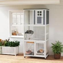 74" Wooden Catio Outdoor Cat House - Dark Gray & White