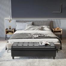 51" Ottoman Storage Bench, Faux Leather Storage Chest with Lift Top - black