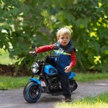 6V Kids Motorcycle w/ Training Wheels, Single-Button Start - Blue