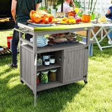 Outdoor Solid Wood Kitchen Island/Grill Cart with Stainless Steel Top