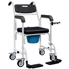 Rolling Shower Wheelchair/Bedside Commode Chair - black