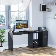 180 Rotating L Shaped Corner Computer Desk with Storage Shelves - black