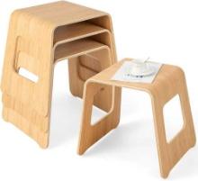 GOFLAME Stackable Bamboo Stools Set of 4, Leisure Seat Stools