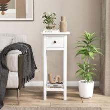 Narrow End Table with Drawer - White