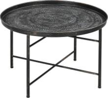 HOMCOM 24" Round Coffee Table with Hammered Tray Top, Vintage Metal Center Table