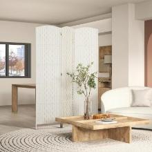 Room Divider, 3 Panel Folding Privacy Screen, 6FT Tall Portable Weave Partition - White