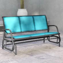 3-Person Outdoor Patio Glider Bench, Metal Frame - Blue