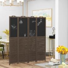 Wooden Room Divider with Blackboard - Walnut brown