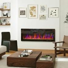 50" Electric Fireplace Recessed and Wall Mounted, 1500W Ultra-thin with Adjustable Flame - Black