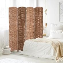 Room Divider, 4 Panel Folding Privacy Screen, 6FT Tall Portable Wicker Weave Partition - Natural