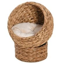 20" Natural Braided Banana Leaf Elevated Cat Bed Basket with Cushion - Brown